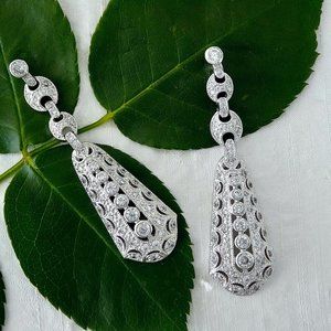 Kenneth Jay Lane Edwardian Style Long Drop CZ Earrings NWT
